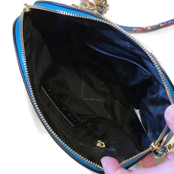 Steve Madden Floral Crossbody Purse Blue Gold Chain Chic Summer Vacation Bag - Picture 9 of 16